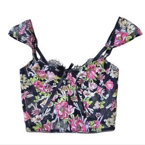 Victoria’s Secret Dream Angels Black Rose Floral Unlined Bra Corset Top Small